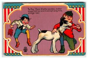 Humorous 4th of July Children Dog Firecracker Antique Postcard c.1910s